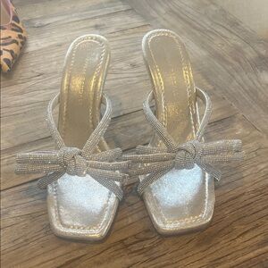 Loeffler Randall Silver Knot-Detail Slide Sandals